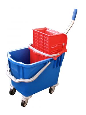 Single rolemmer 25 liter met rode 10 liter binnenemmer en vlakmoppers