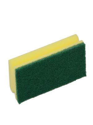 Yellow scouring spunge with grip and green abrasive