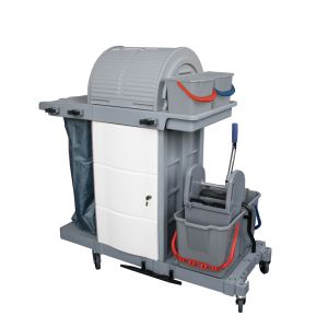 EVO - C2 gesloten wet mop trolley met roll top en afsluitbare onderkast