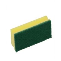 Yellow scouring spunge with grip and green abrasive