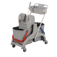 ECO mix plastics mop trolley with two buckets and down press wringer